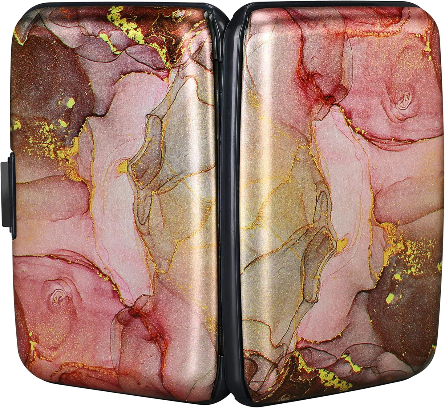 ELFISH Mini RFID Aluminum Wallet Credit Cards Holder Business Card Case Metal ID Case for Men Women（Pink Grey Marble