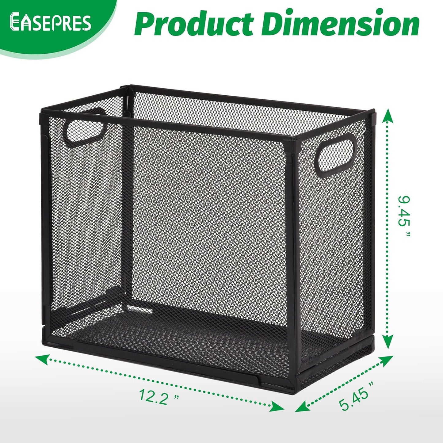 EASEPRES Desk Hanging File Organizer with 10 Folders, Mesh Metal Letter-Size Desktop File Holder Box for Filing Folder Storage Basket, 2 Pack Black, 12.2 x 9.45 x 5.45 inches