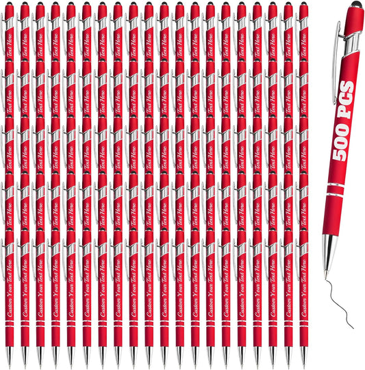 Personalized Pens Bulk 500 with Name Custom Engraving Ballpoint Pens with Stylus Tip Customized Smooth Writing Pens Personalized Gifts for Anniversary Birthday or Graduation(Red,Black Ink)