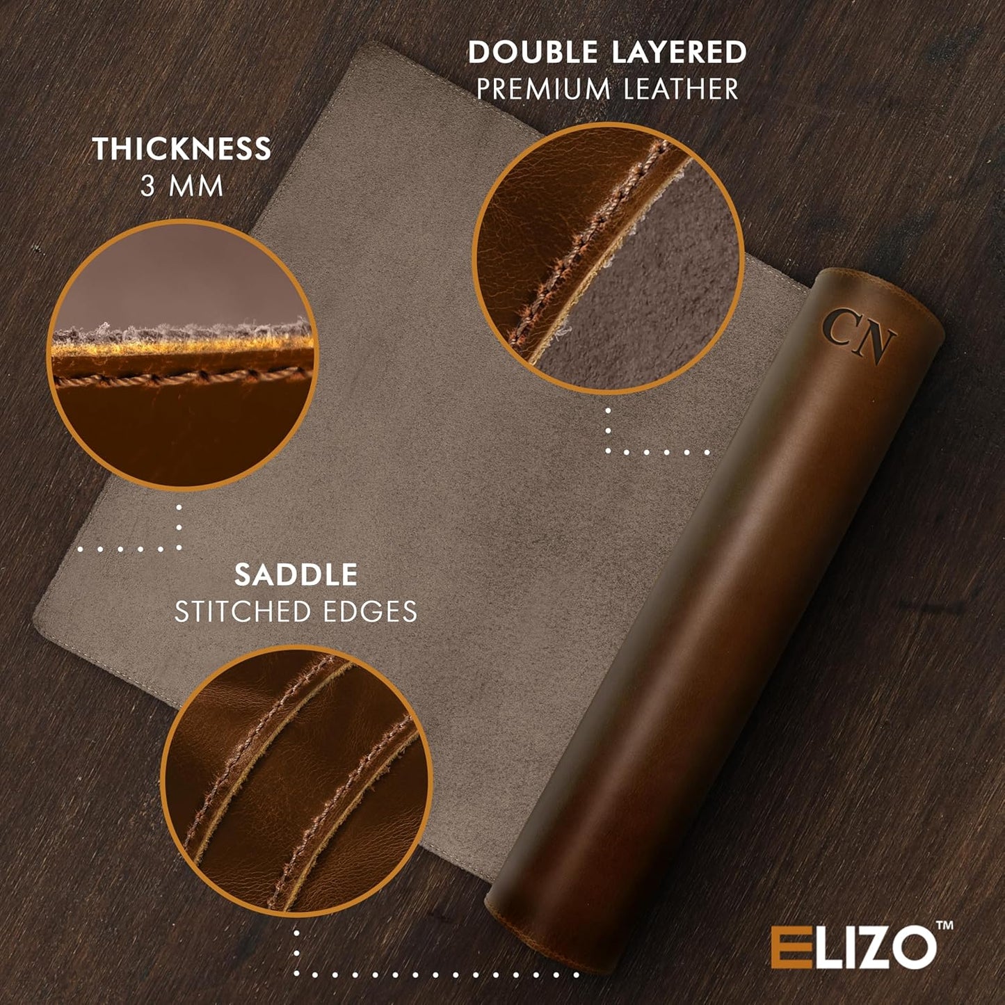 ELIZO Personalized Custom Desk Pad Set Real Leather Desk Mat Mouse Pad Unique Gifts for Him Her Leather Gifts for Men Women Engraved Embossed Monogrammed Corporate Gifts