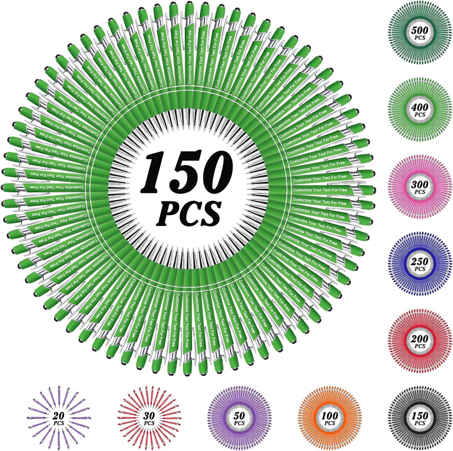 Max 500 Pcs Personalized Pens Bulk, Custom Pens with Free Engraving, Customized Stylus Tip Ballpoint Pen with Your Name Massage Text for School Office Business Graduation Anniversaries-150 Packs