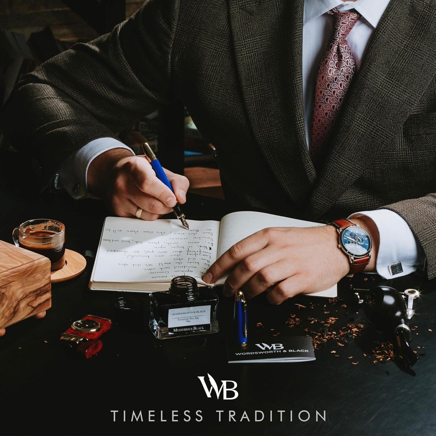 Wordsworth & Black Majesti Fountain Pen-(Blue), Luxury Case, 24K Gold Finish; 18K Gilded Medium Nib- Ink Cartridges, Refillable Ink Converter-Calligraphy Pen-Best Business Gift Set for Men & Women