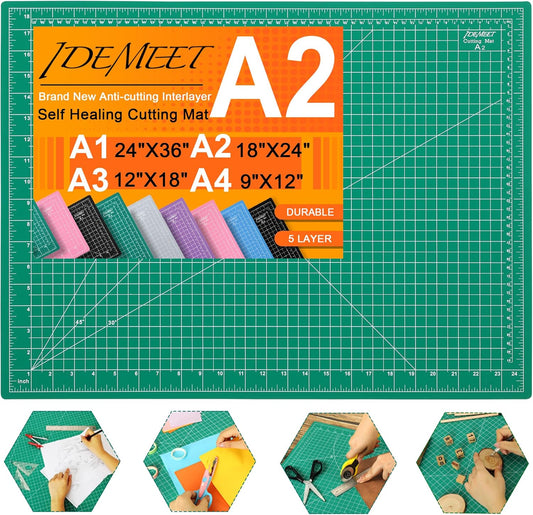 Density-upgraded 18" x 24" Self Healing Sewing Mat, Idemeet Rotary Sewing Mat for Crafts, 5-Ply Cut Board for Fabric Leather Cutting Quilting Modeling Hobby Project, Scale Size 18" x 24", Green
