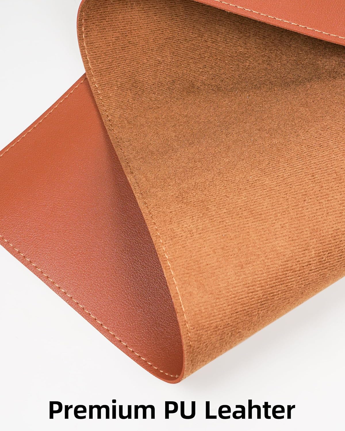 Desk Pad Mat 23.6"x13.7" - Waterproof Mouse Pad & Desk Protector, Non-Slip PU Leather for Gaming Keyboard/Mouse, Stitched Edge XL Office Desk Pad with Ergonomic Support(Brown)