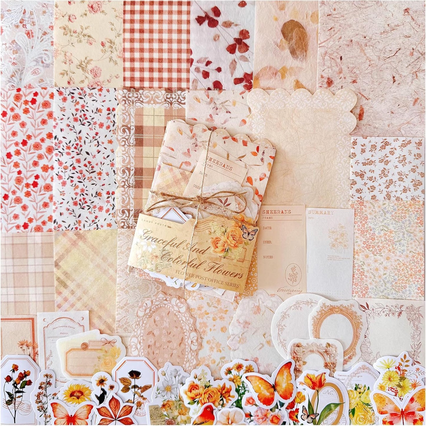 Doraking 100pcs Vintage Floral Scrapbook Paper Journaling Stickers Assorted Set, Material Paper Memo Junk Journal Supplies for Bullet Journaling Retro Crafts Planner Collage Card Album