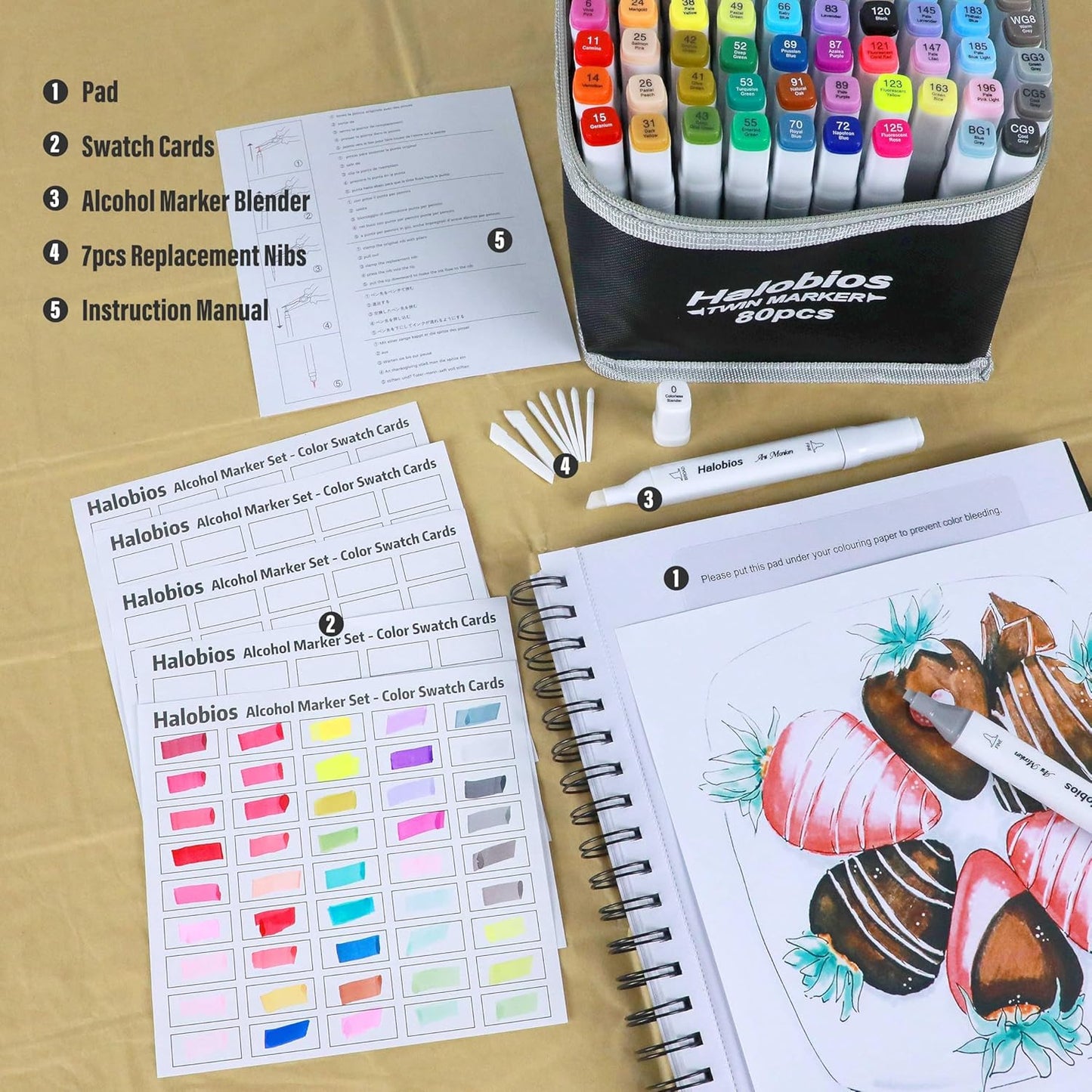 80 Alcohol Markers, Dual Tip Fine & Broad Drawing Markers Alcohol Marker Set with Case, Art Marker for Kids Adults Coloring Artists Drawing Sketching Card Making and Illustration