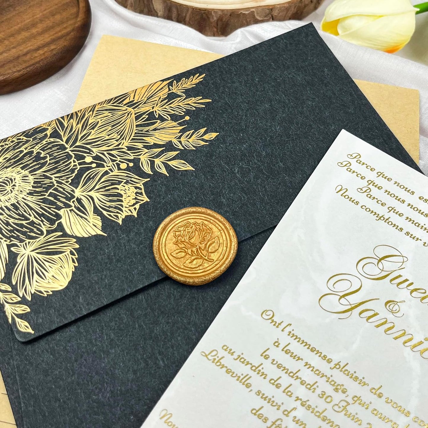 100Pcs Wax Seal Stickers Handmade Envelope Seals Self Adhesive Wax Stickers for Wedding Party Invitations, Envelope, Gift Wrap, Christmas(Rose Style, Gold)