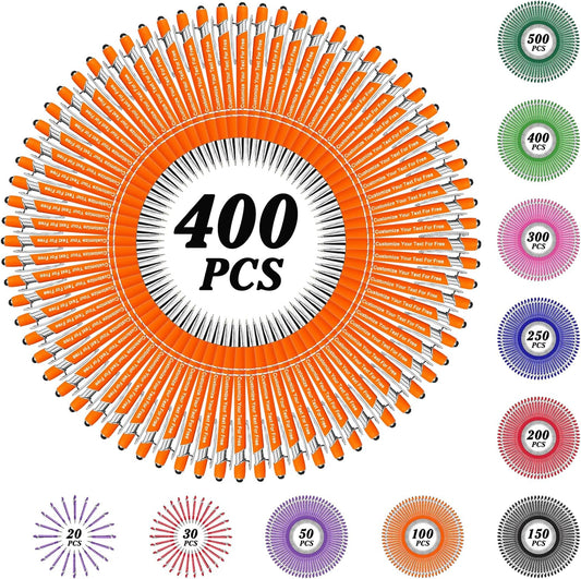 Max 500 Pcs Personalized Pens Bulk, Custom Pens with Free Engraving, Customized Stylus Tip Ballpoint Pen with Your Name Massage Text for School Office Business Graduation Anniversaries-400 Packs