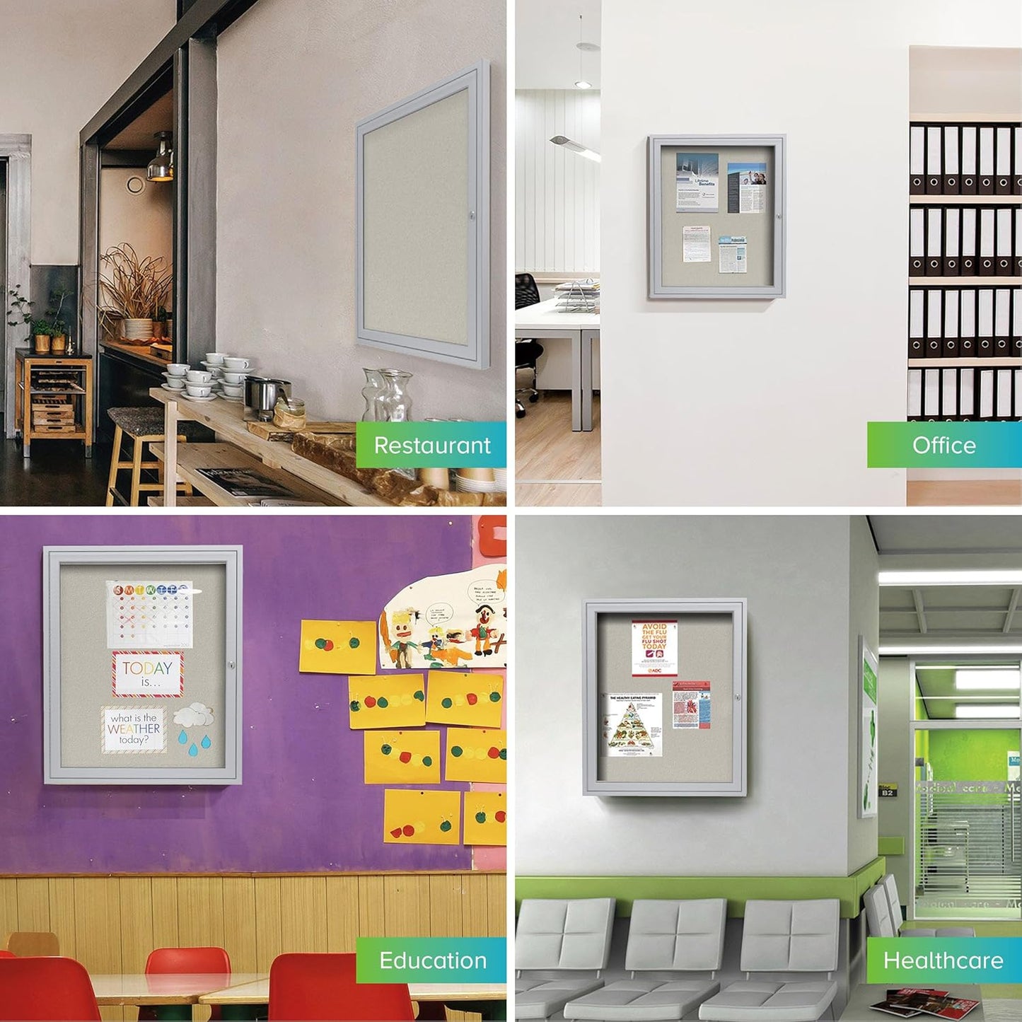 Ghent 24"x18" 1-Door Outdoor Enclosed Vinyl Bulletin Board, Shatter Resistant, with Lock, Satin Aluminum Frame - Ivory (PA12418VX-185), Made in the USA