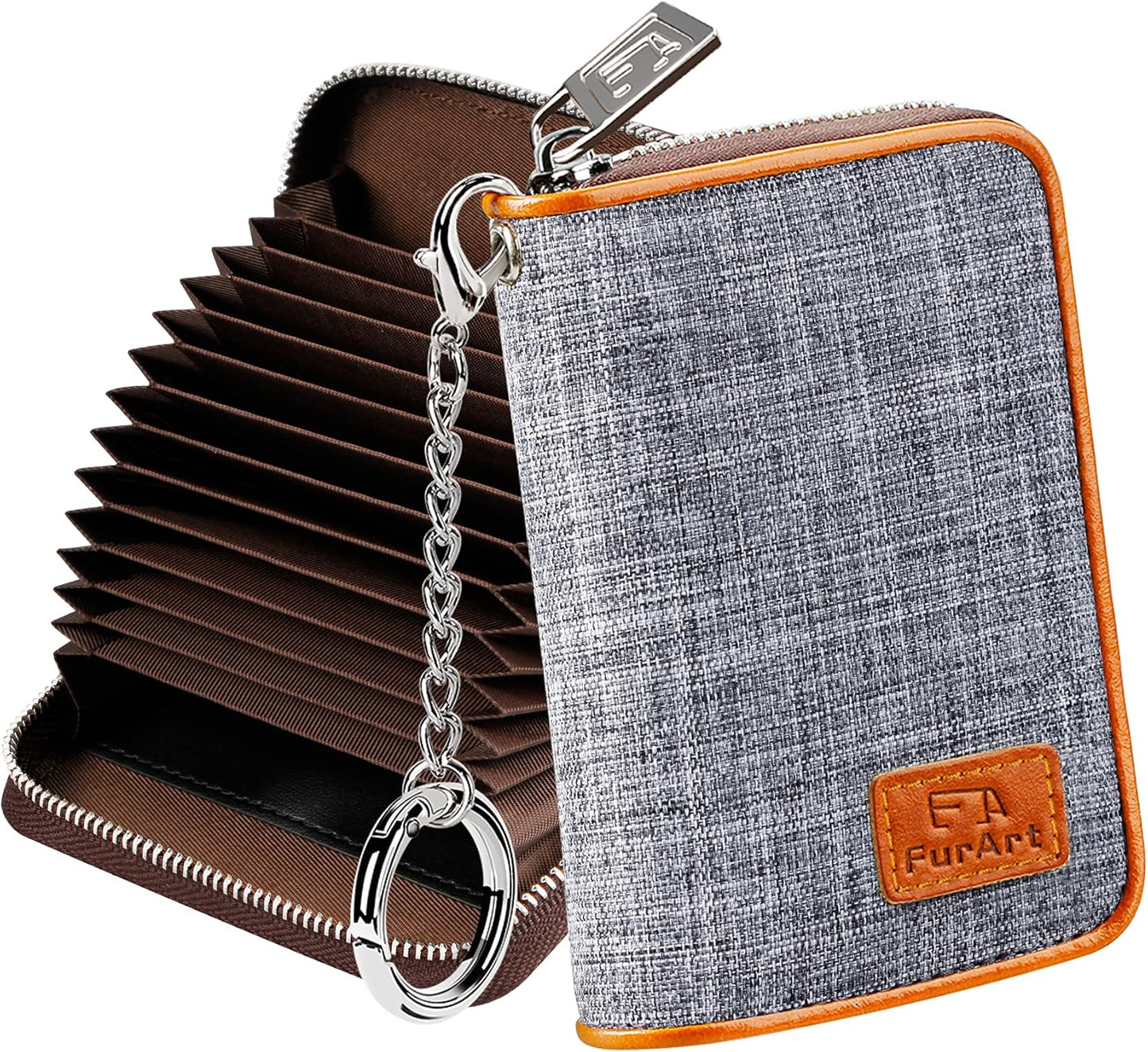 FurArt Zipper Wallet Women, RFID Blocking Credit Card Wallet, Business Card Holder, Compact Size KeyChain Wallet