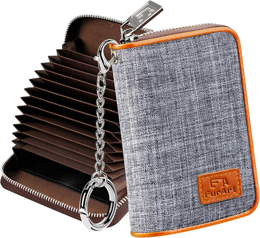 FurArt Zipper Wallet Women, RFID Blocking Credit Card Wallet, Business Card Holder, Compact Size KeyChain Wallet