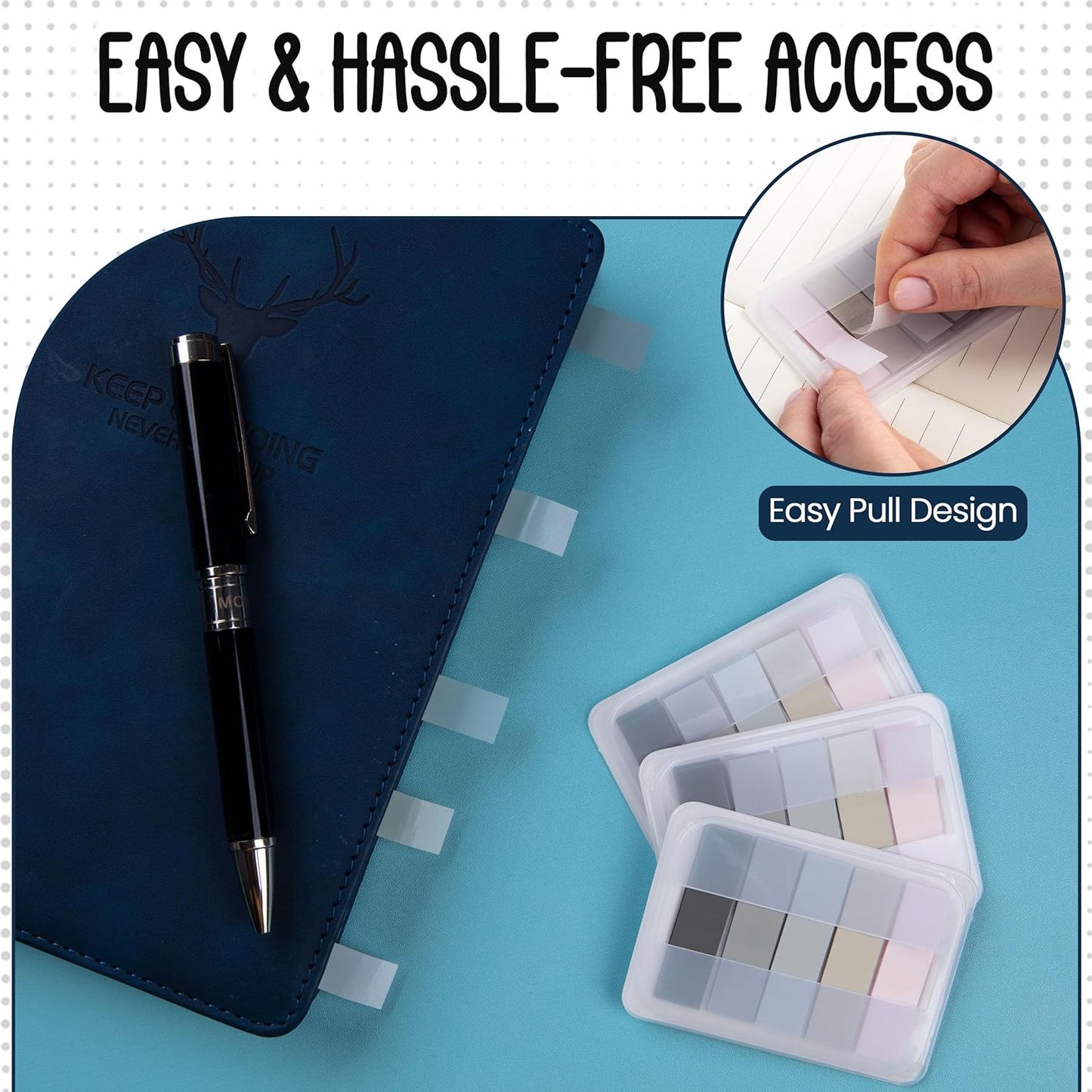 Essex Wares - 300 Pieces - Transparent Sticky Notes Tabs with Case - 5 Morandi Colors - 3 Cases - 1.8" x 0.4" - 60 Pieces Each Color - Pop Up Index Tabs - Book Flags for Annotating - Book Sticky Tabs