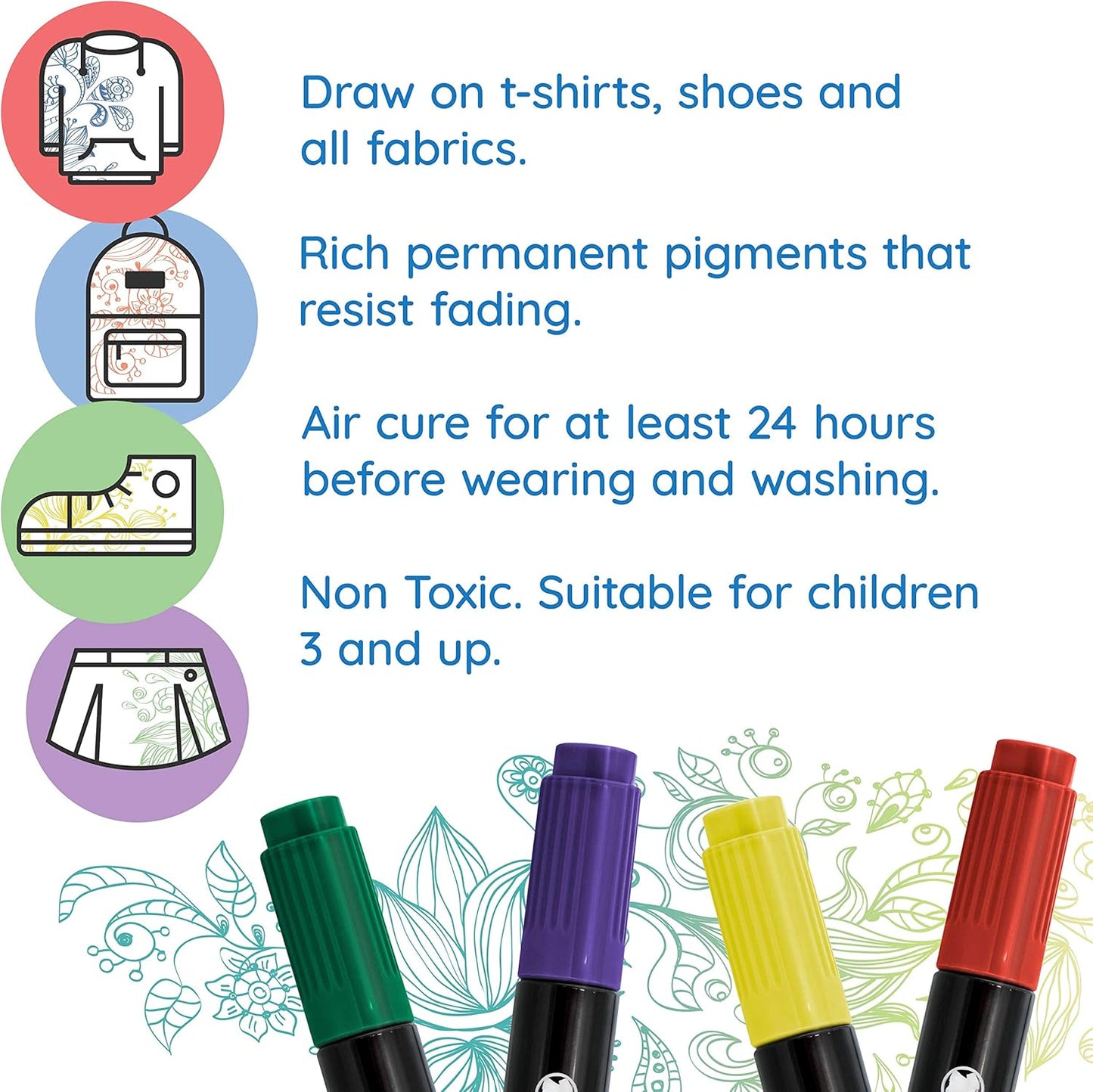 U.S. Art Supply Super Markers 20 Unique Colors Dual Tip Fabric & T-Shirt Marker Set-Double-Ended Fabric Markers with Chisel Point and Fine Point Tips - 20 Permanent Ink Vibrant and Bold Colors