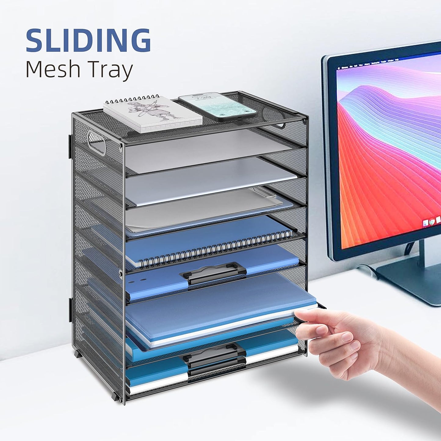 DALTACK 9-Tier Paper Letter Tray Desk Organizer with Handles, Mesh File Holder Organization, Paper Sorter Desk Organizer for Office Home School, Black 2 Pack