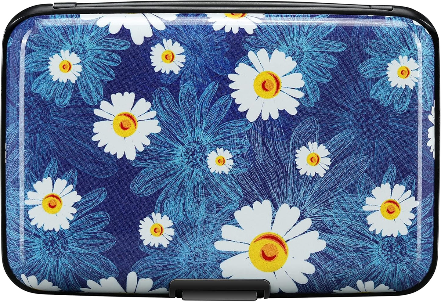 ELFISH Mini RFID Aluminum Wallet Credit Cards Holder Business Card Case Metal ID Case for Men Women(White Flower)