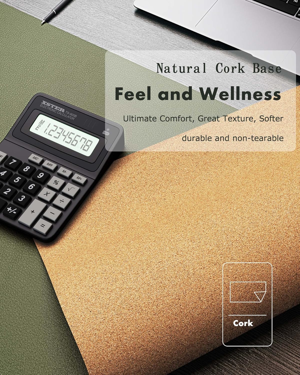 YSAGi Double-Sided Desk Pad, Leather Desk Mat, Eco Cork Desk Pad Protector,Large Mouse Pad,Waterproof Desk Blotter for Office/Home (Olive Green+Cork, 47.2" x 23.6")