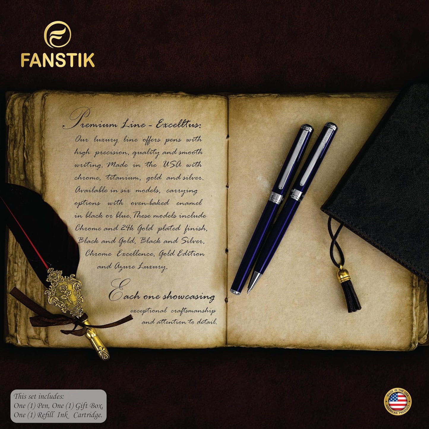 Blue Luxury ballpoint Pen (Made In USA) fancy gift set for women, Real 24K Gold Plating, Professional executive pen gift set for men (Lux BallPoint Blue)