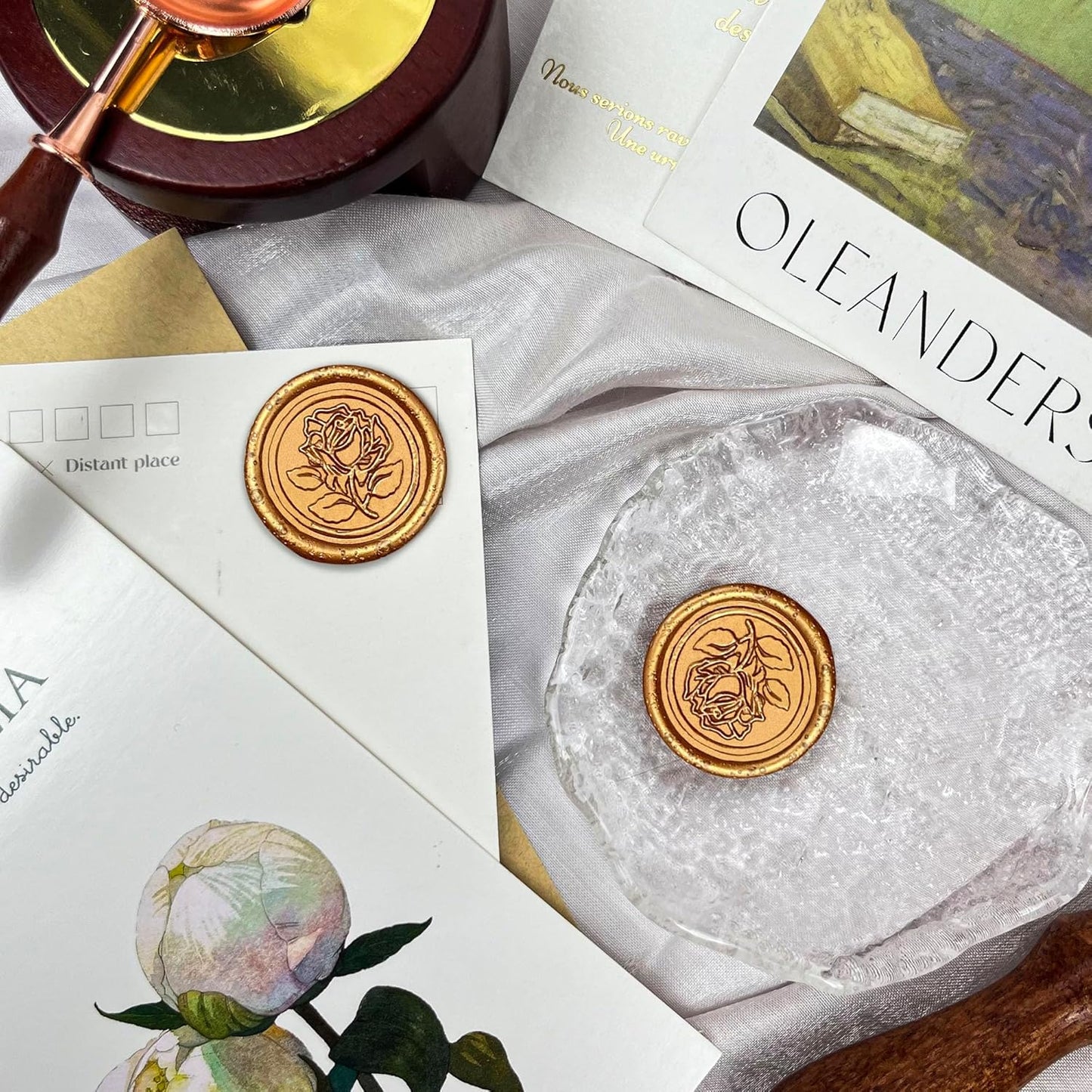 100Pcs Wax Seal Stickers Handmade Envelope Seals Self Adhesive Wax Stickers for Wedding Party Invitations, Envelope, Gift Wrap, Christmas(Rose Style, Antique Gold)