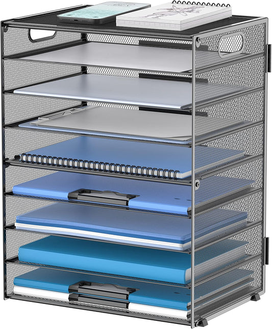 DALTACK 9-Tier Paper Letter Tray Desk Organizer with Handles, Mesh File Holder Organization, Paper Sorter Desk Organizer for Office Home School, Black