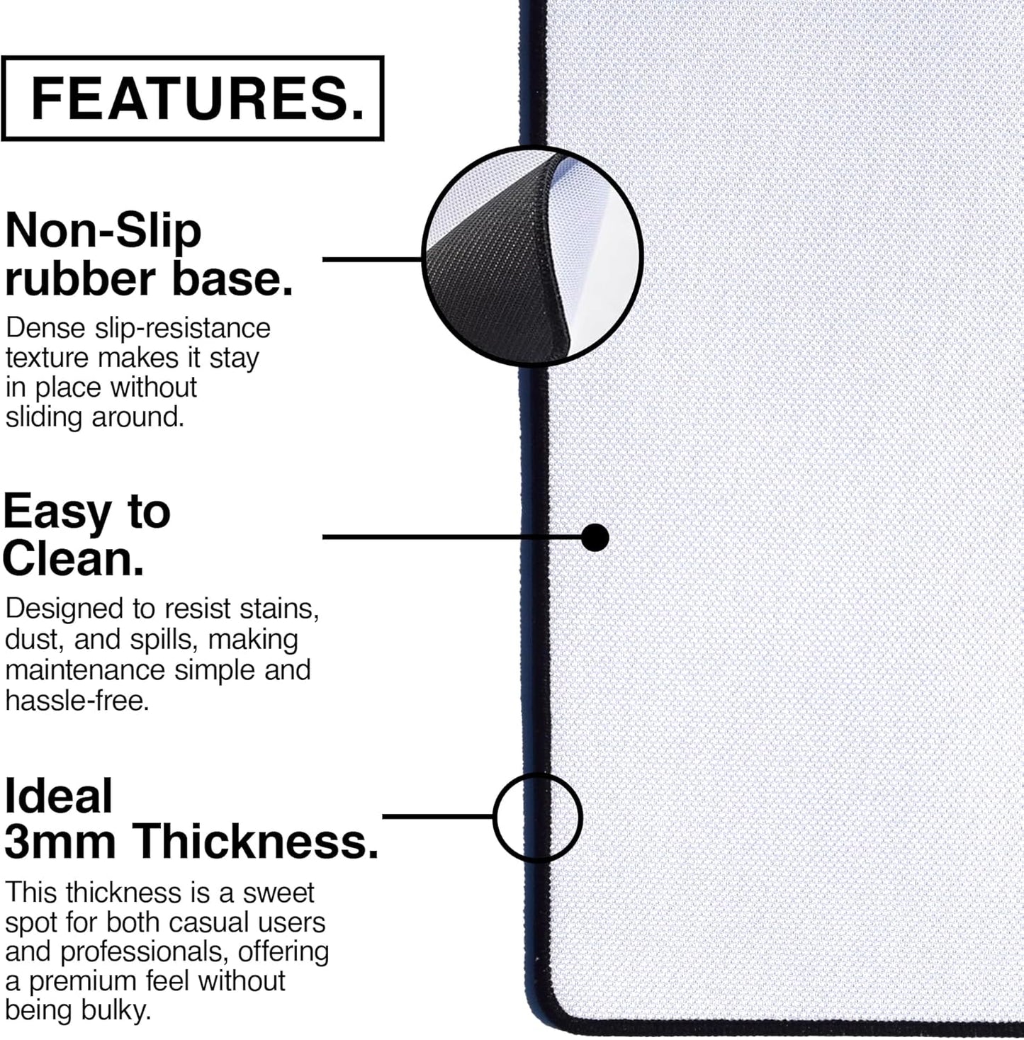 MPCO. Real Tree Large Gaming Desk Pad - 36" x 17" Duraglyde Fabric Edge Snow White – Without Logo Desk Mats - Non-Slip, Washable, Smooth Glide for Precision Gaming & Work