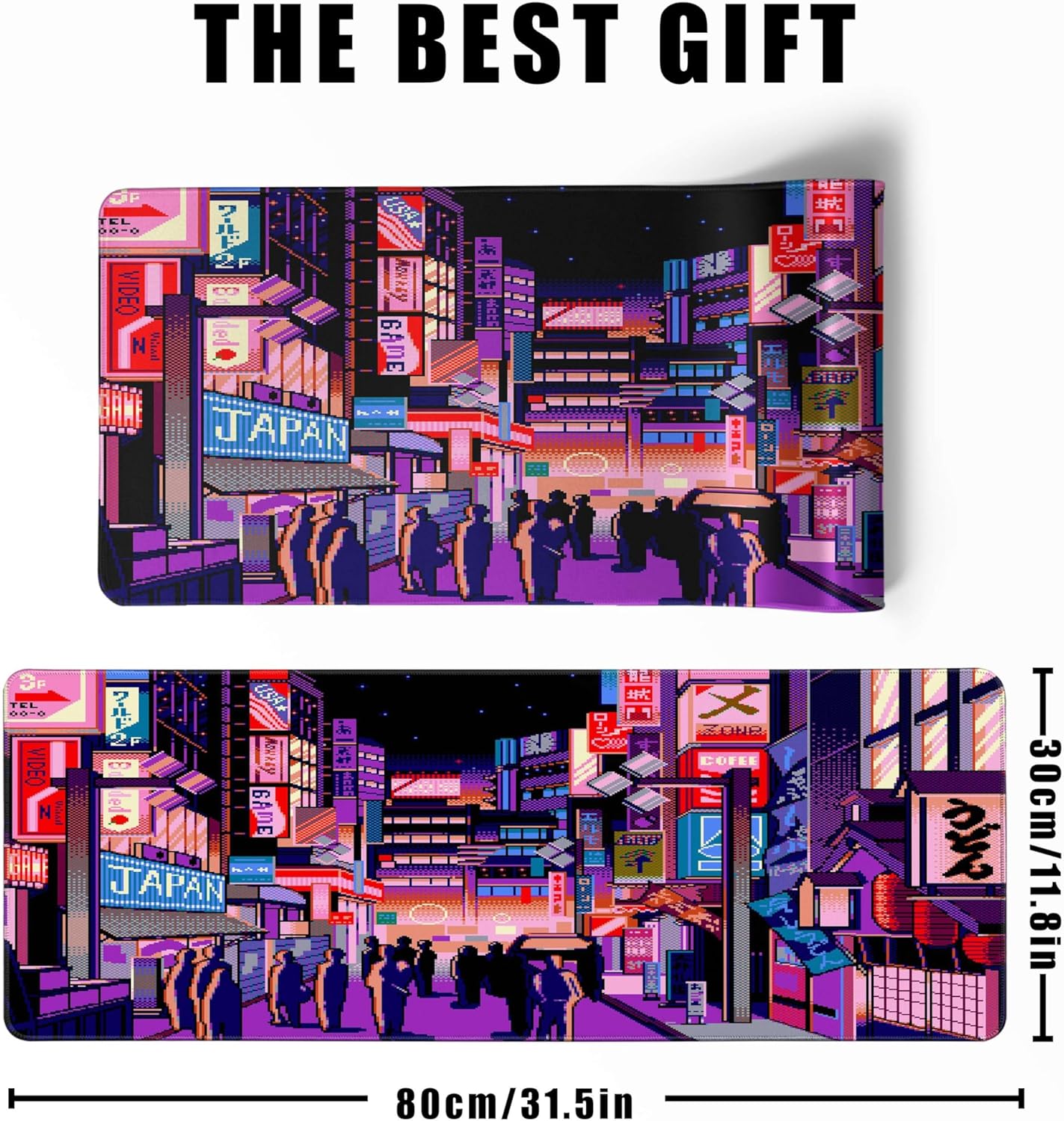 Japanese Large Mouse Pad XL - Anime Extended Gaming Mouse Mat Desk Pad,3mm Thick Long Non-Slip Rubber Base Mice Pad,Stitched Edges Mousepad,31.5 X 11.8 Inch - Tokyo Pixel Street