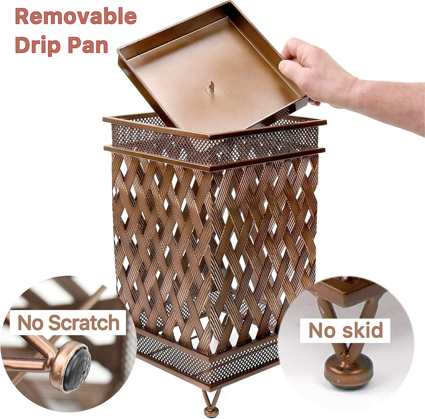 Dualplex Super Quality Umbrella Stand, Umbrella Holder, Antique Look Metal, Entry Hallway Décor, w/Removable Drip Tray. Home, Office Decoration Rack Holds Umbrellas Canes Walking Sticks (Square)