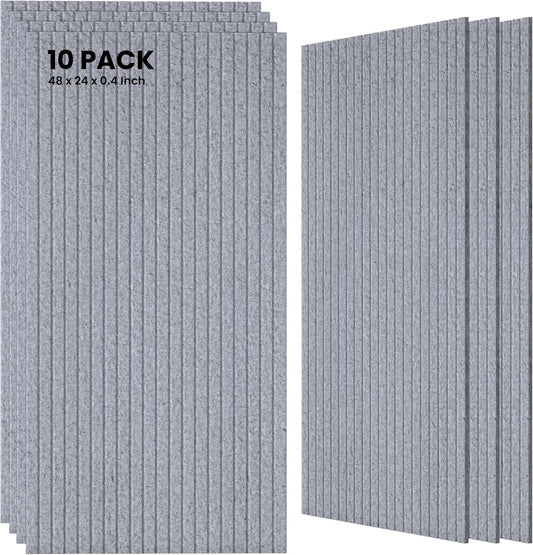 10 Pack Large Acoustic Panels,48 x 24 x 0.4 Inch Sound Proof Foam Panels for Walls，Premium Noise Dampening Panels,Sound Panels for Media Room, Office and Studio,Silver Gray