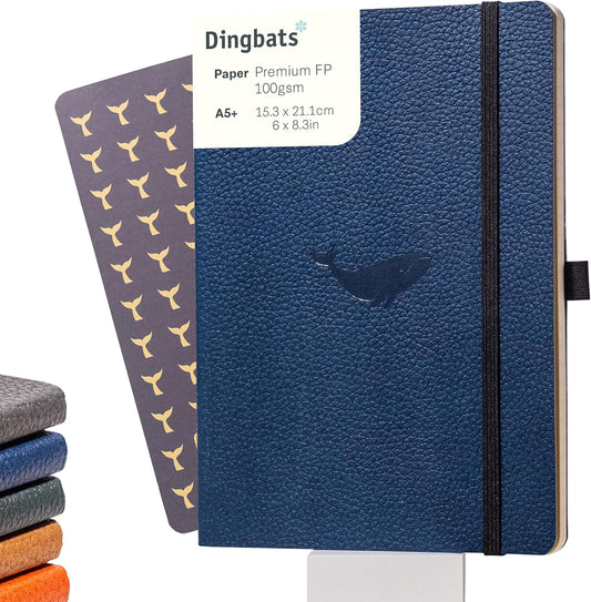 Dingbats A5+ Wildlife Notebook Journal Softcover, Cream 100gsm Ink-Proof Paper, 6 x 8.3 inches, 112 pages (Blue Whale, Dotted Format)