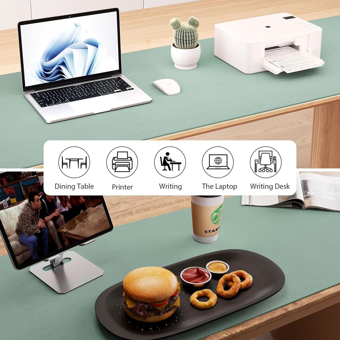 Aothia Leather Desk Pad Protector, Office Desk Mat, Large Mouse Pad, Laptop Desk Pad, Non-Slip PU Leather Desk Blotter, Waterproof Desk Writing Pad for Office and Home (Light Blue, 47" x 17")