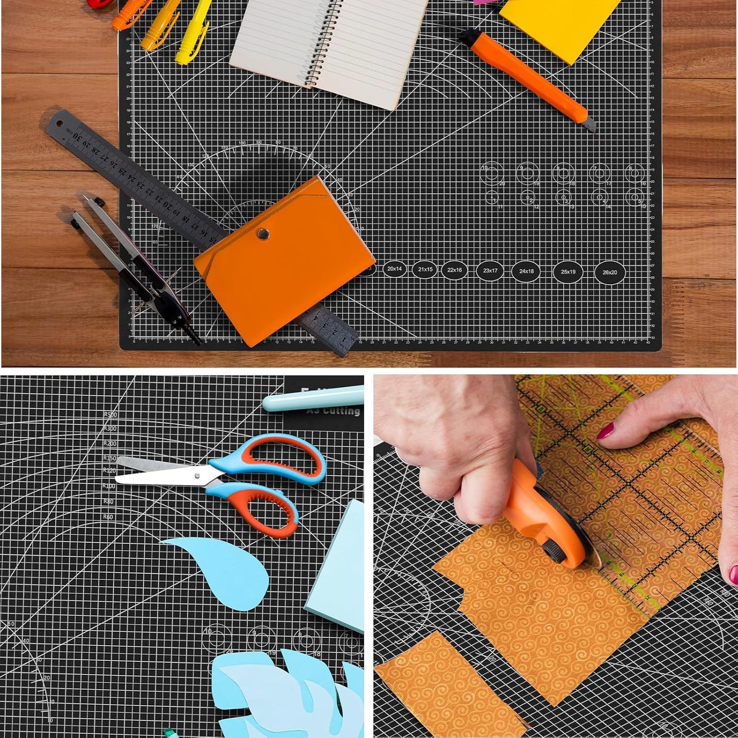 Falling in Art Self Healing Cutting Mat, 24x36" Cutting Mats for Sewing, Double-sided 5-Ply Fabric Cutting Board for Crafting, Quilting and Sewing Projects, Black