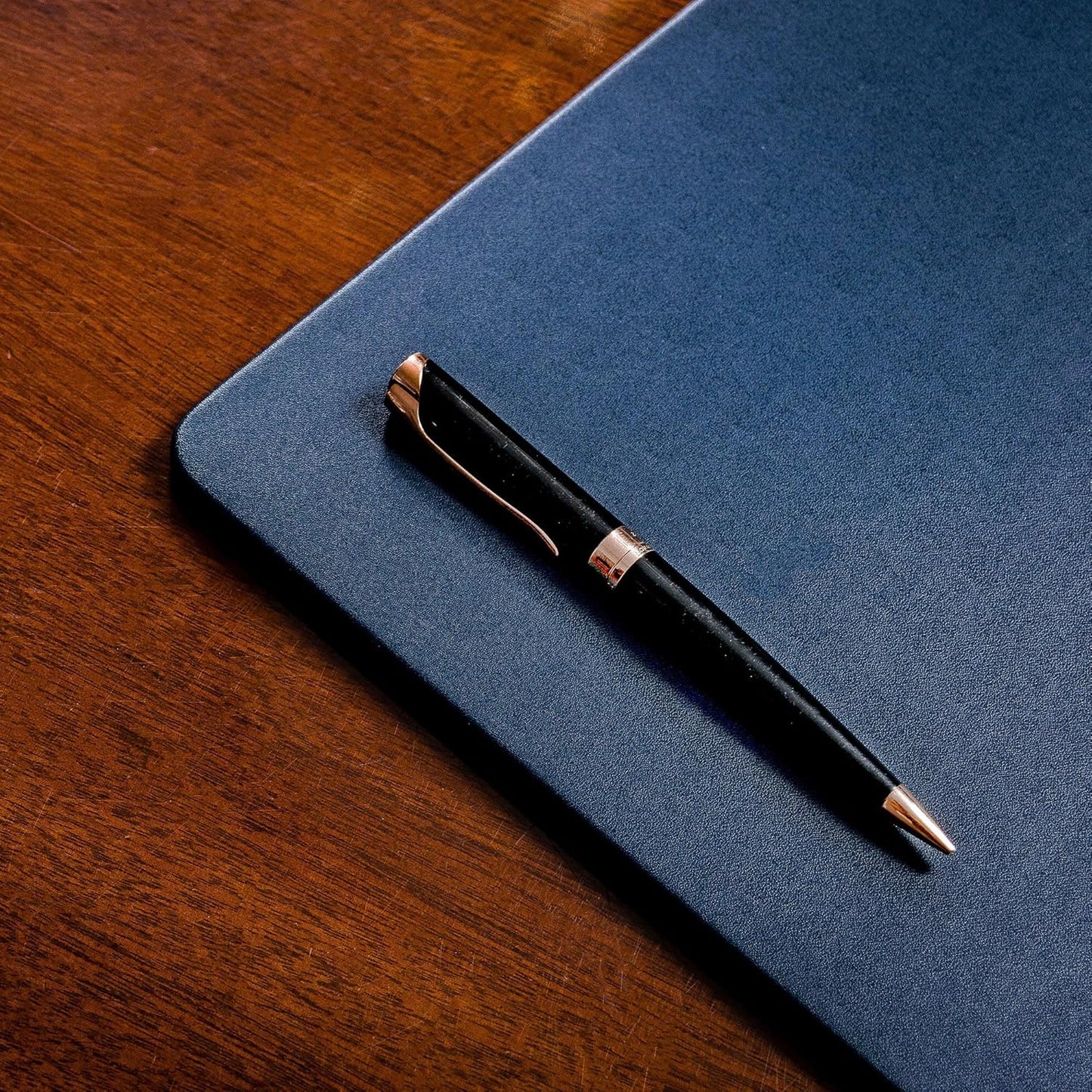 Dacasso 17" x 14" Navy Blue Leatherette Luxury Conference Table Pad - Desk Blotter for Writing - Boardroom Organization & Executive Desk Decor