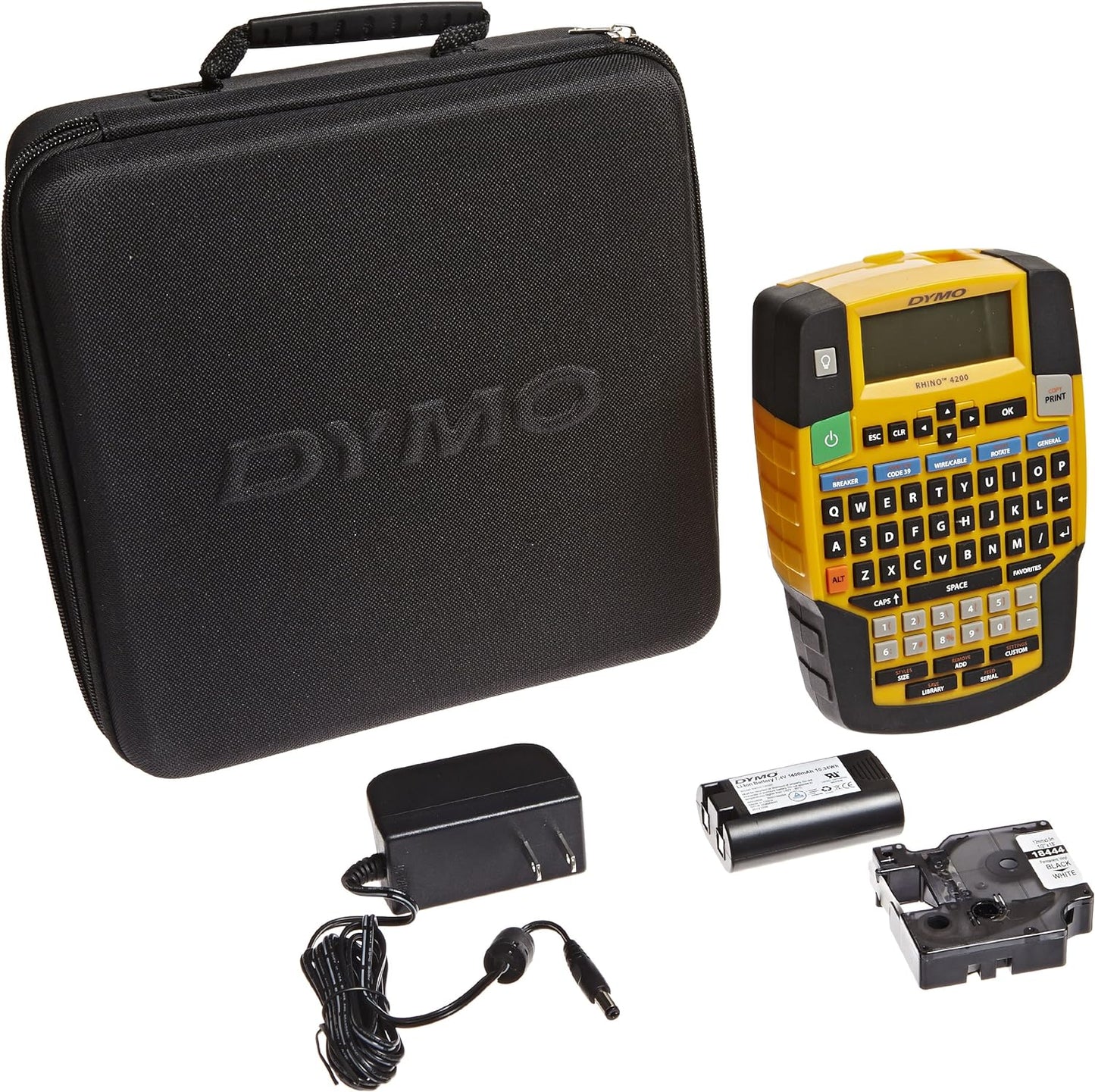 DYMO Rhino 4200 Industrial Label Maker Carry Case Kit with 1 Roll of 1/2" All-Purpose Vinyl Labels, Black on White